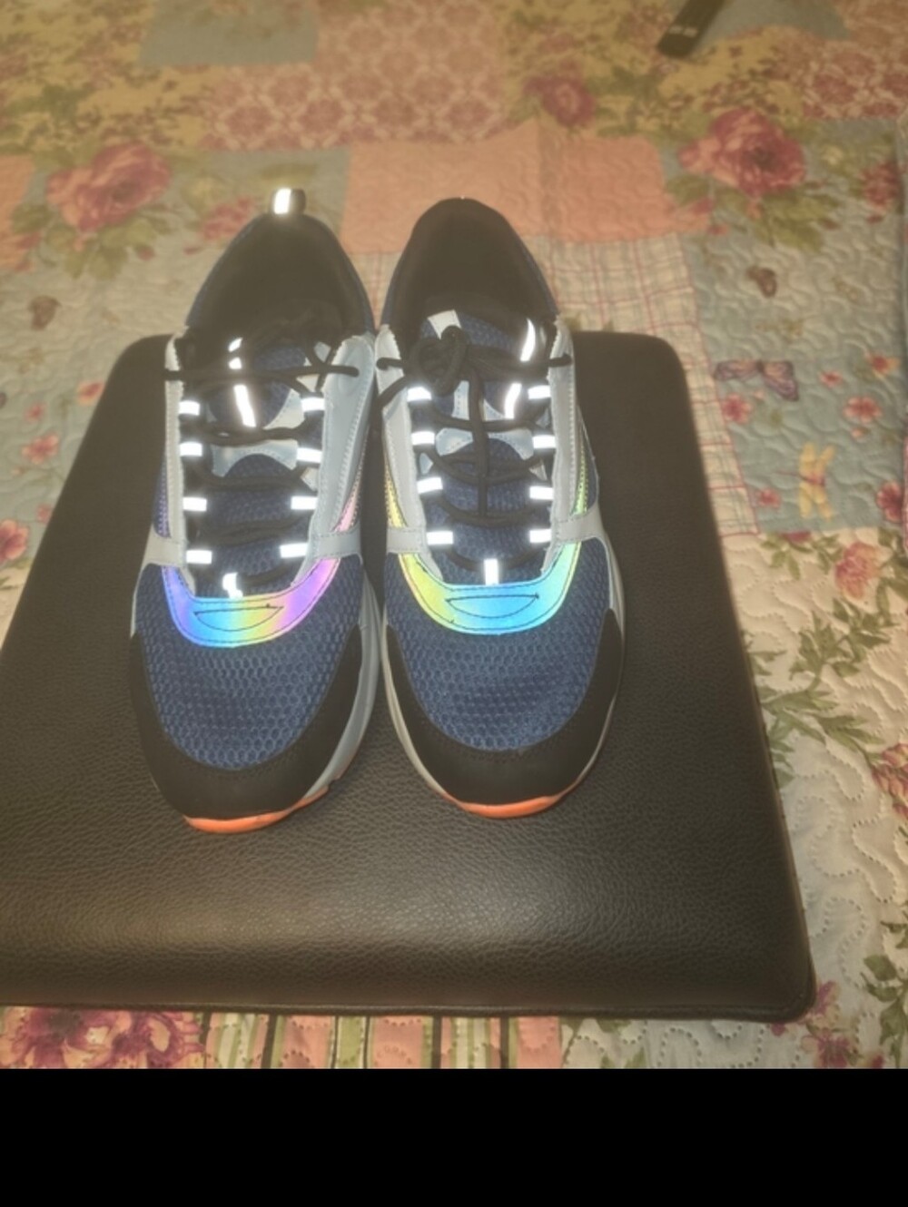 Dior Men's Multicolor Reflective Sneakers - Black, White, Blue, Rainbow Accents - Picture 2 of 2